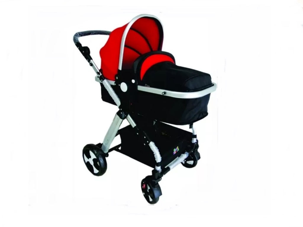 Coche de Bebe en Aluminio Plata Rojo Negro