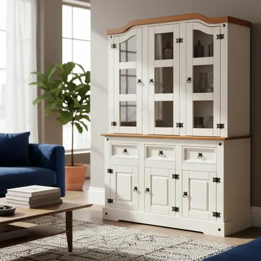 Aparador Cristalero Modular Linea Mexicana Madera Maciza Lustrado
